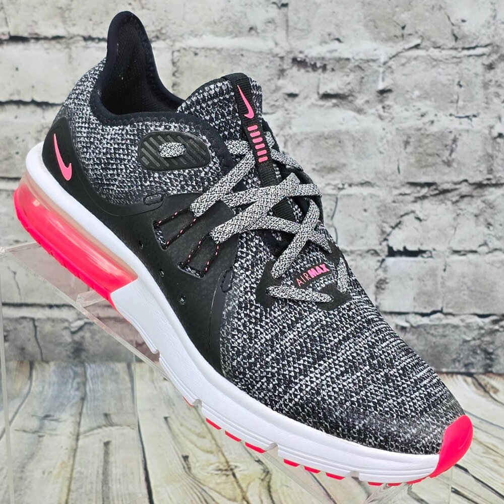 Nike Air Max Sequent 3 Sneakers Girls 6.5Y Black Pink Running Shoes 922885-001